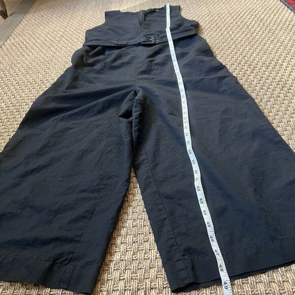 Banana Republic Romper Jumpsuit Black Linen/Cotton Wide Leg Cropped Belted Sz 10 - Picture 6 of 9